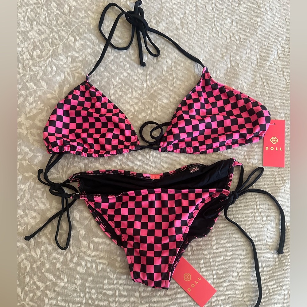 NWT HOT PINK CHECKERS CLASSIC SCRUNCH BOTTOM